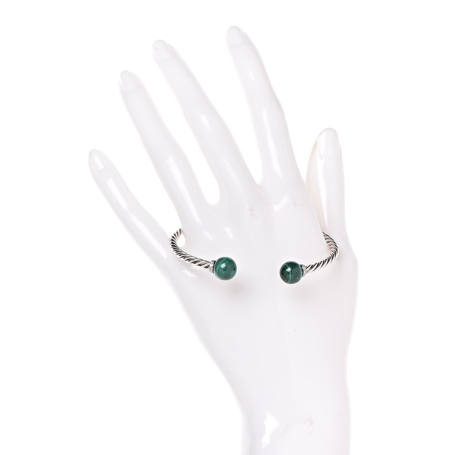 Sterling Silver Diamond Malachite 9mm Solari Bracelet