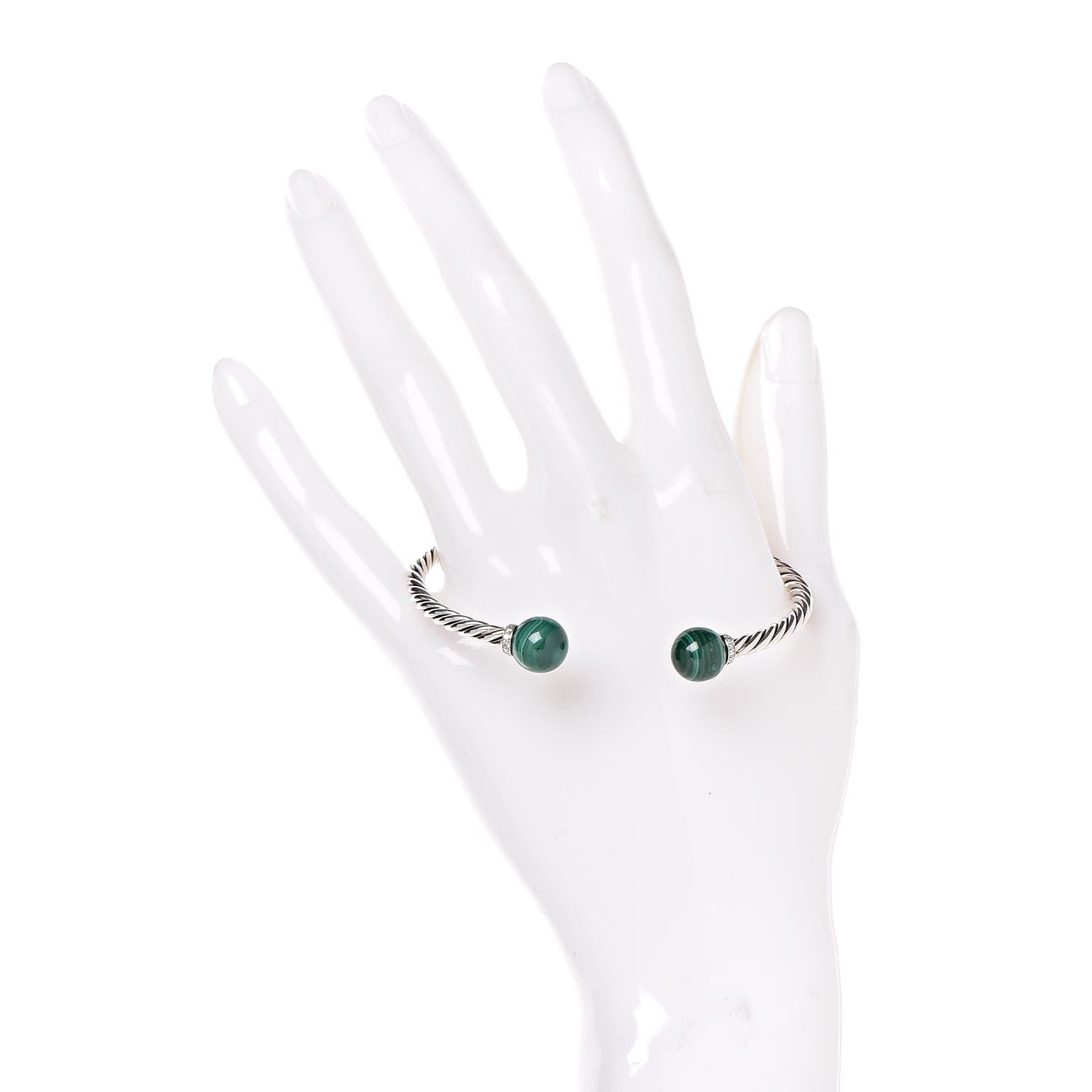 David Yurman Sterling Silver Diamond Malachite 9mm Solari Bracelet 2 of 6