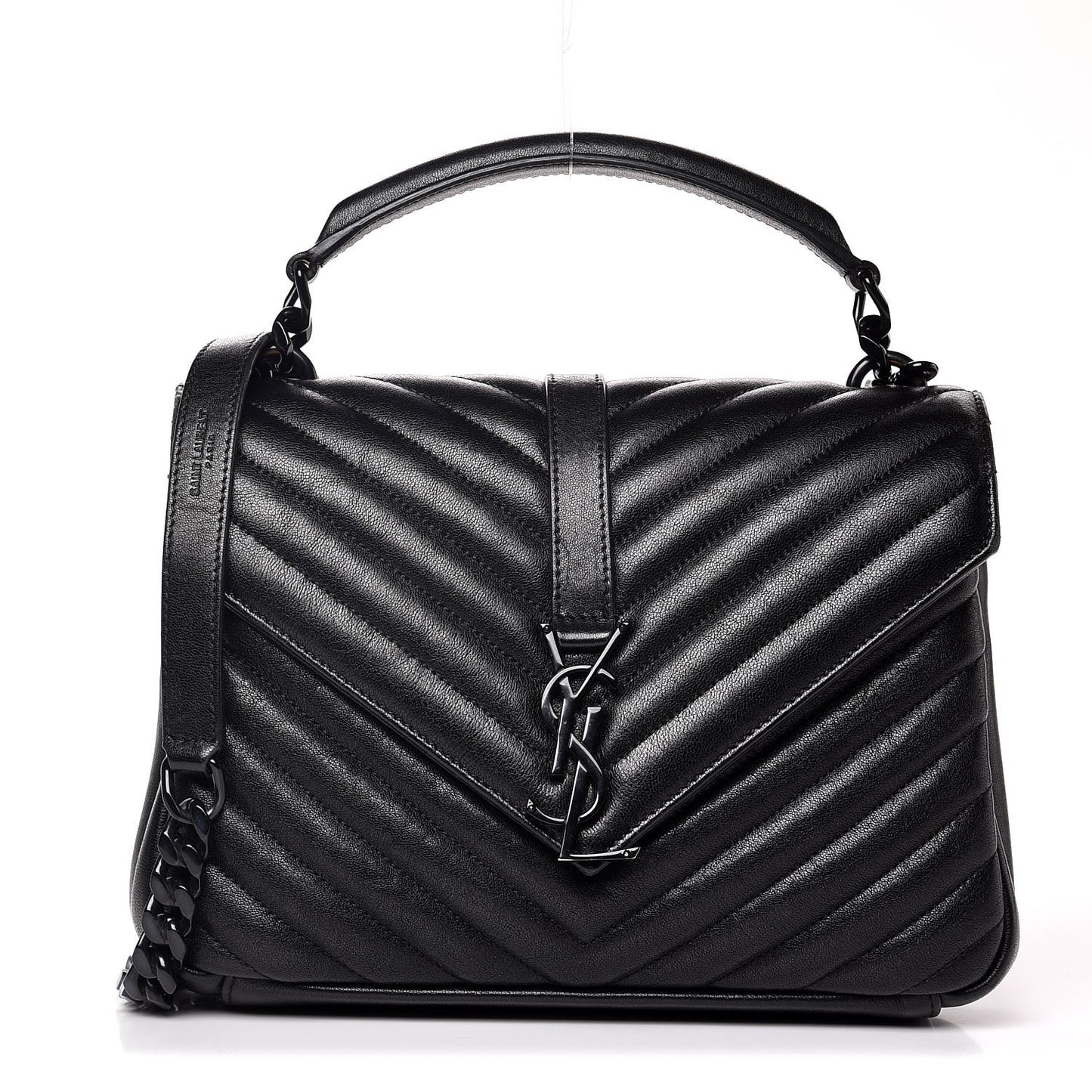 Sheepskin Matelasse Chevron Monogram Medium College Bag Black