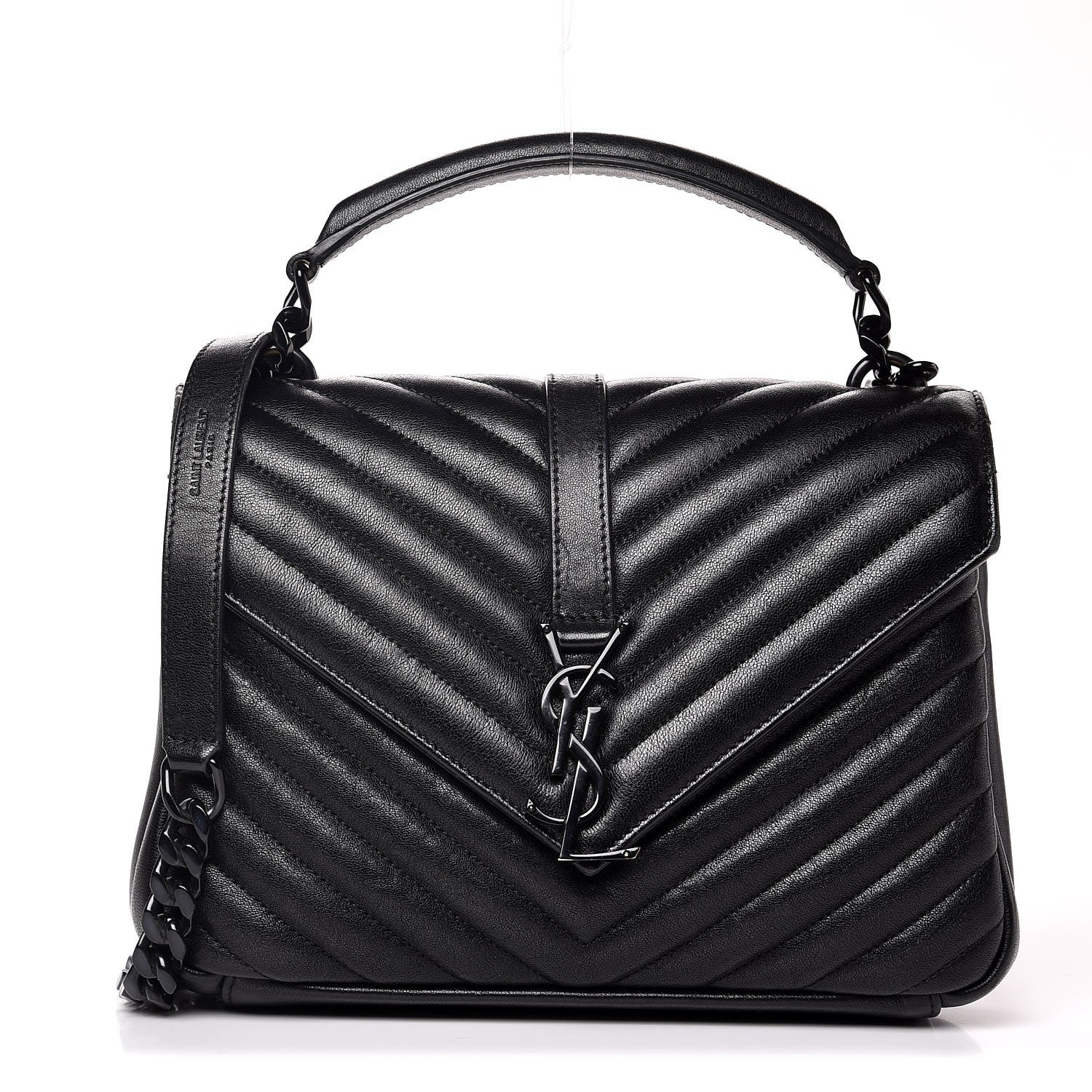 Saint Laurent Sheepskin Matelasse Chevron Monogram Medium College Bag Black 1 of 13