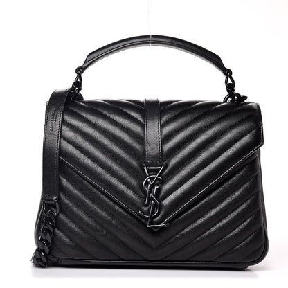 Saint Laurent Sheepskin Matelasse Chevron Monogram Medium College Bag Black 1 of 13