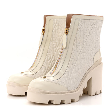 Gucci Calfskin Nappa Rhombus Quilted Trip Ankle Boots 39.5 Great White 3 of 11