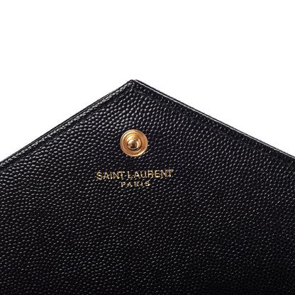 Saint Laurent Grain De Poudre Matelasse Chevron Monogram Chain Wallet Black 6 of 9