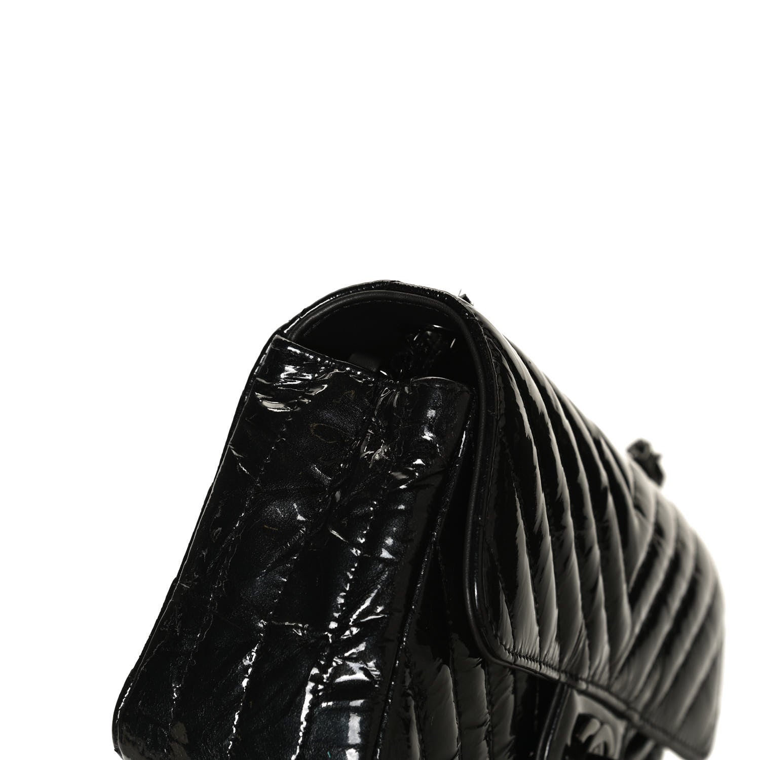 Chanel Patent Metallic Crumpled Calfskin Chevron Quilted Mini Rectangular Flap So Black 11 of 12