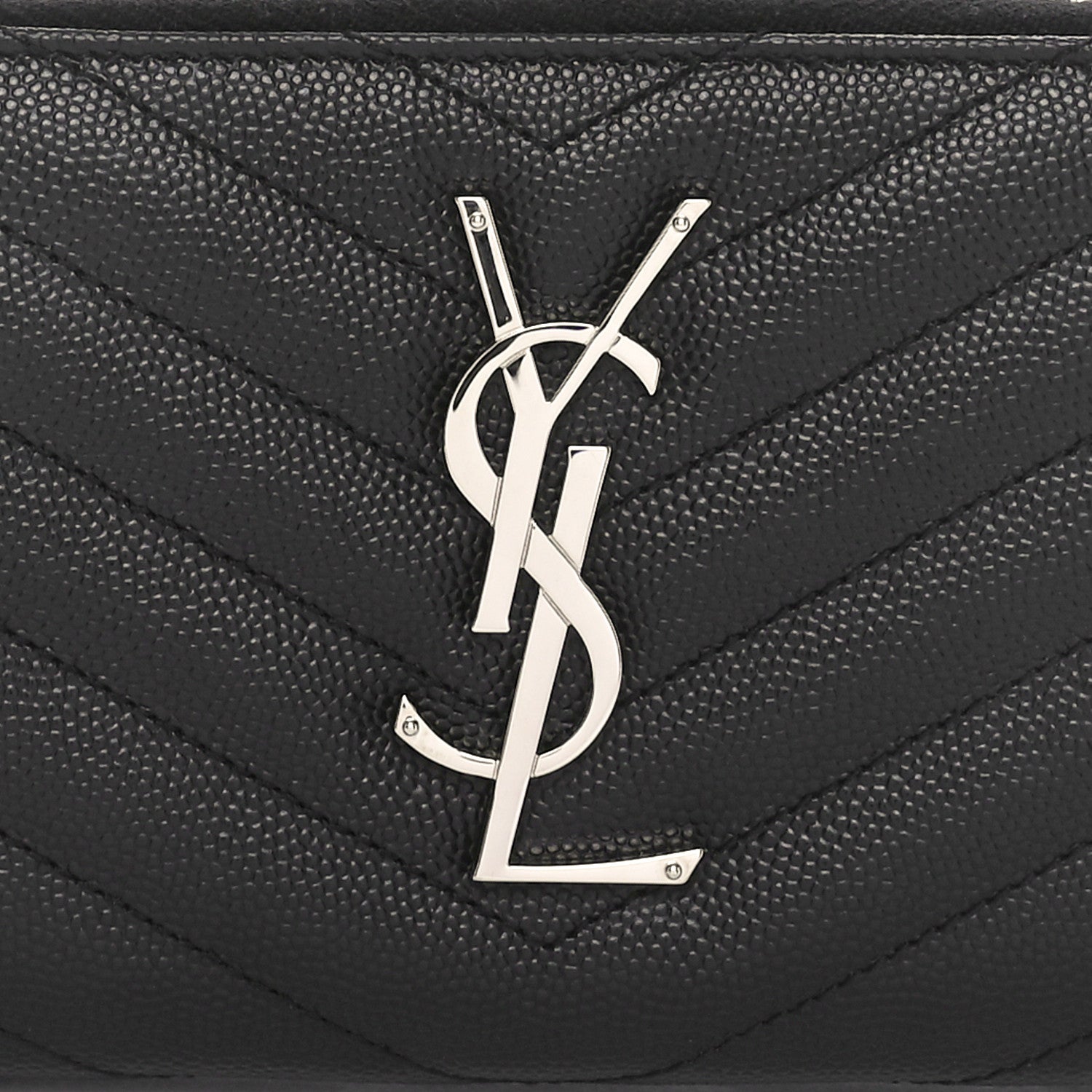 Saint Laurent Grain De Poudre Matelasse Chevron Monogram Zip Around Wallet Black 7 of 9