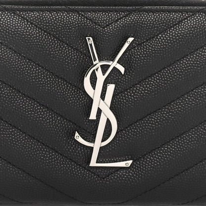Saint Laurent Grain De Poudre Matelasse Chevron Monogram Zip Around Wallet Black 7 of 9