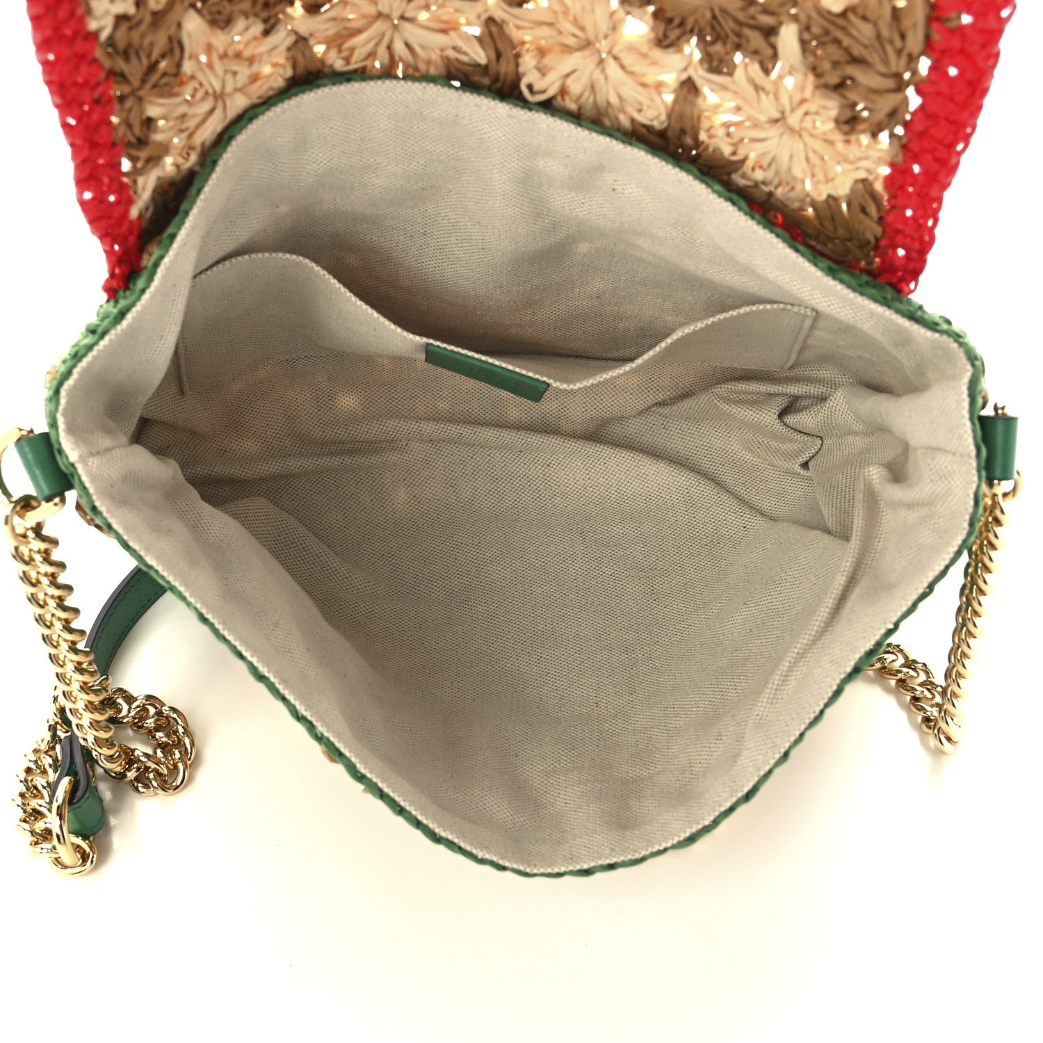 Gucci Raffia Azalea Calfskin Crochet Flower Small GG Marmont Shoulder Bag Natural Ecru Green Red New Shamarock 5 of 12