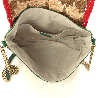 Gucci Raffia Azalea Calfskin Crochet Flower Small GG Marmont Shoulder Bag Natural Ecru Green Red New Shamarock 5 of 12
