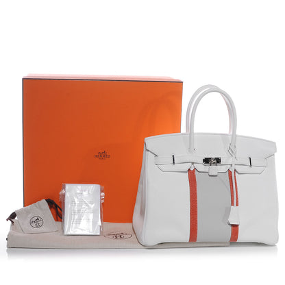 Hermes Taurillon Clemence Lizard Club Birkin 35 Blanc Gris Perle Sanguine 8 of 13