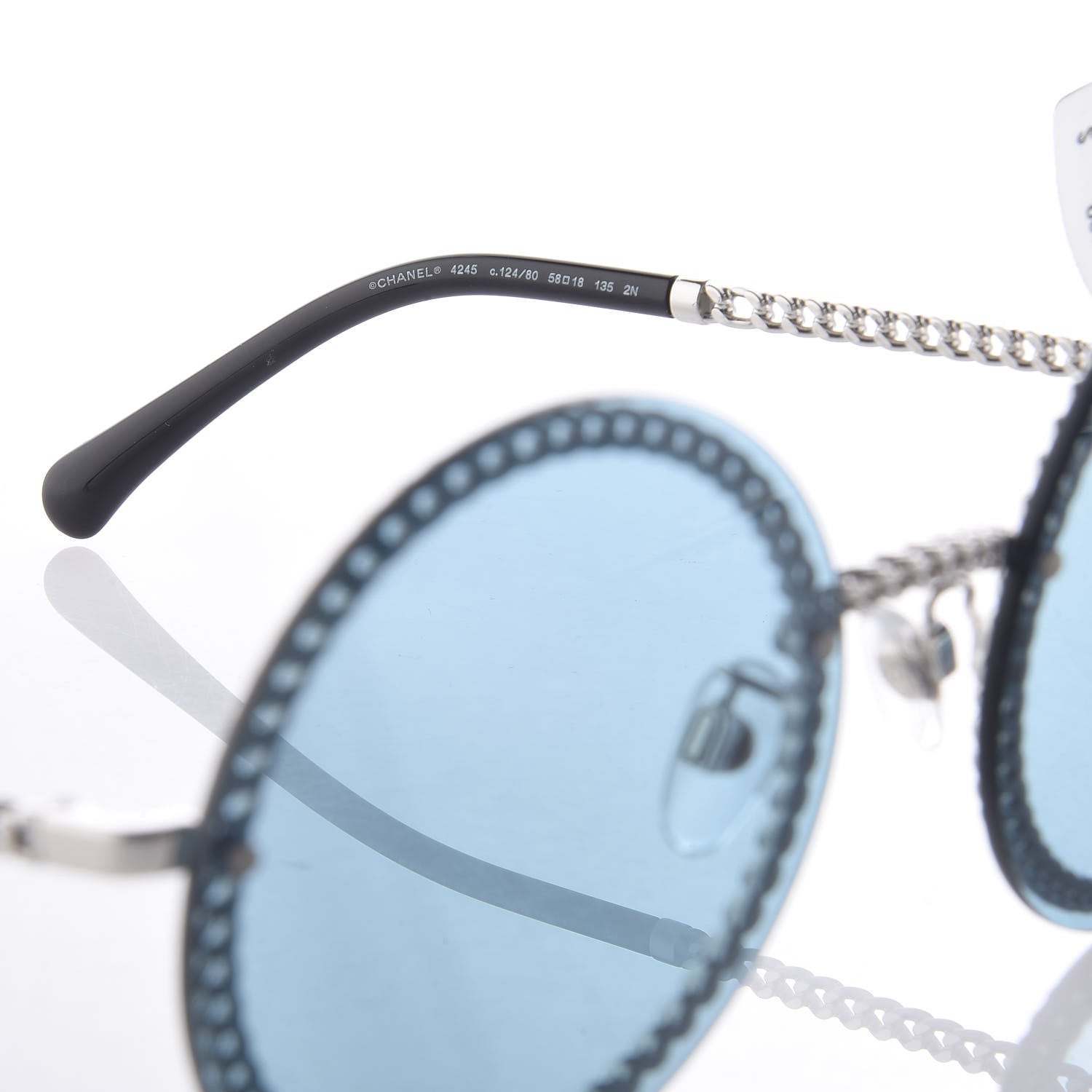 Chanel Round Removable Triple Hanging Chain Sunglasses 4245 Blue Silver 6 of 8