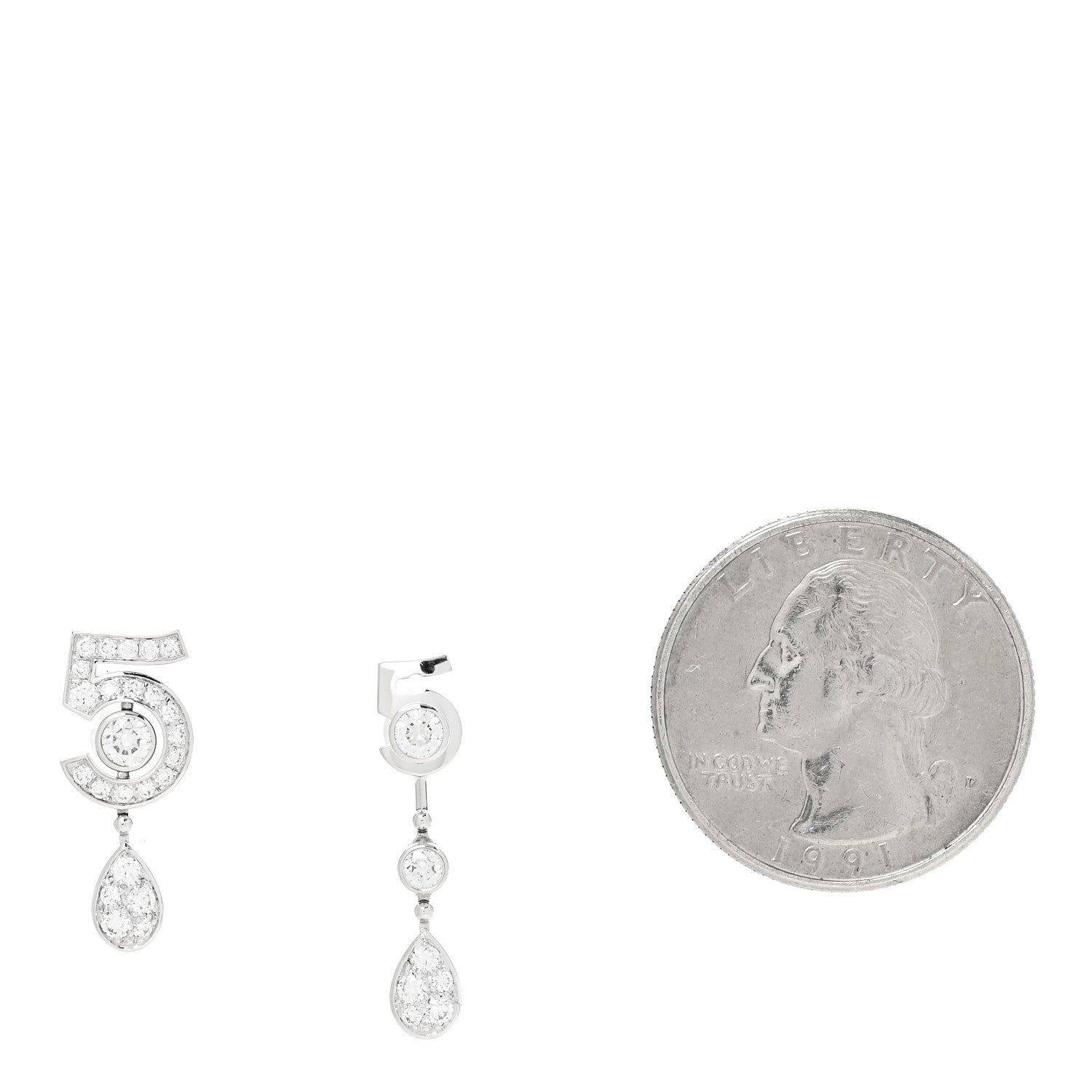 Chanel 18K White Gold Diamond No 5 Transformable Earrings 2 of 5