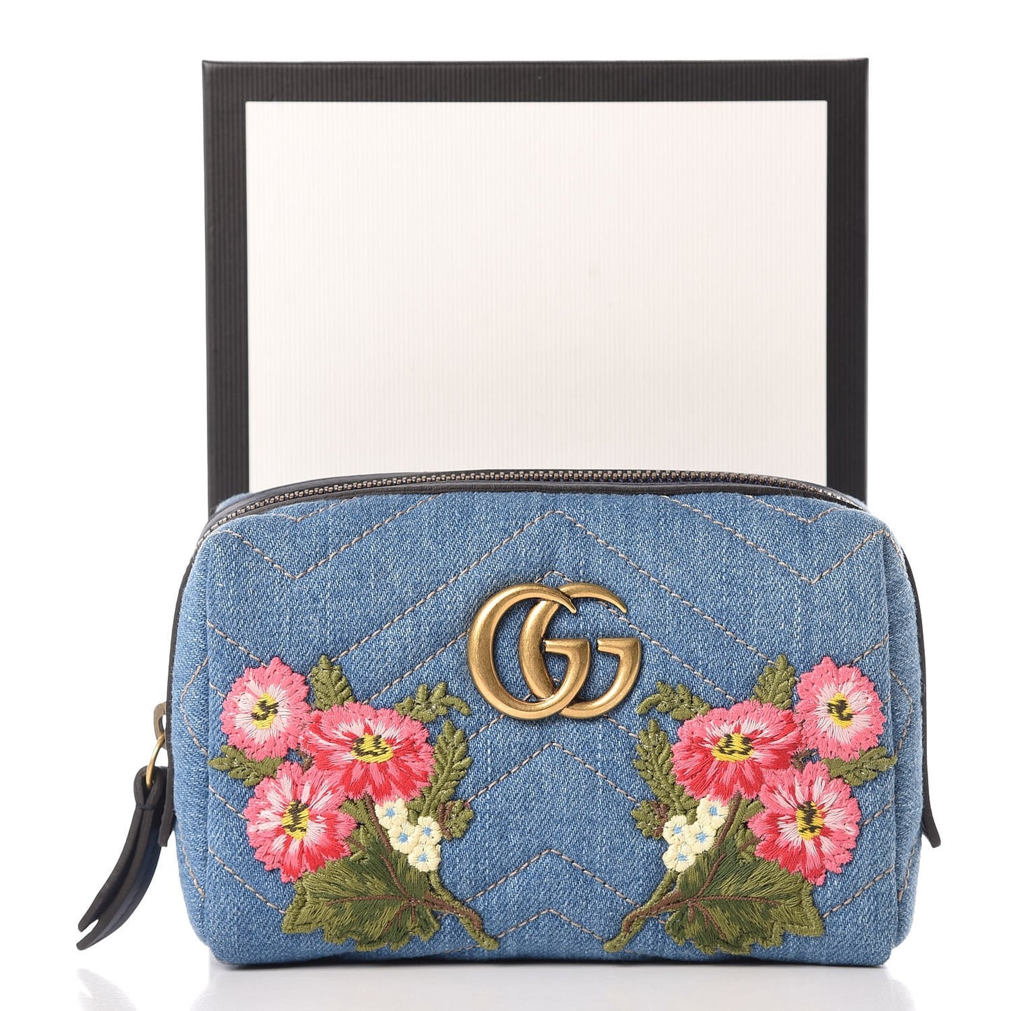 Denim Matelasse Flower Japan Limited GG Marmont Cosmetic Case Blue