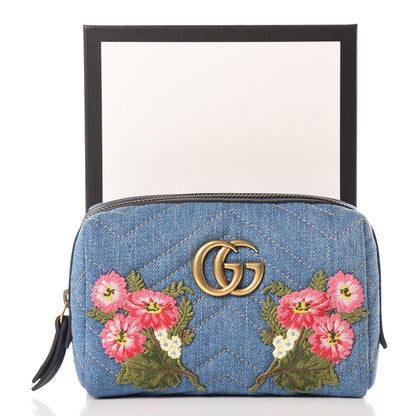 Gucci Denim Matelasse Flower Japan Limited GG Marmont Cosmetic Case Blue 8 of 8