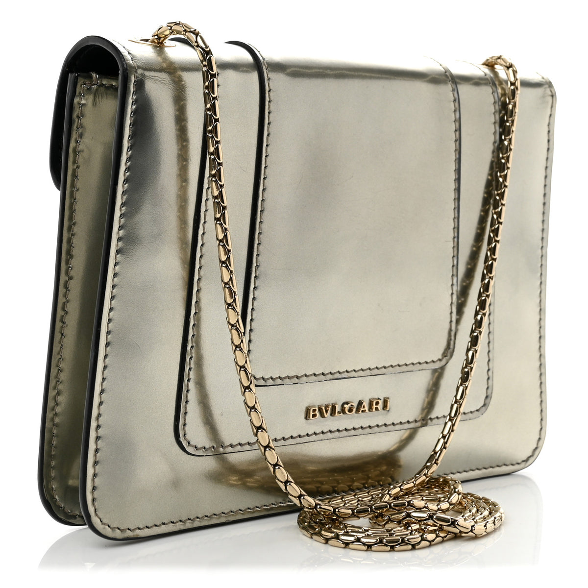 Metallic Calfskin Small Serpenti Forever Snake Strap Crossbody Bag Silver