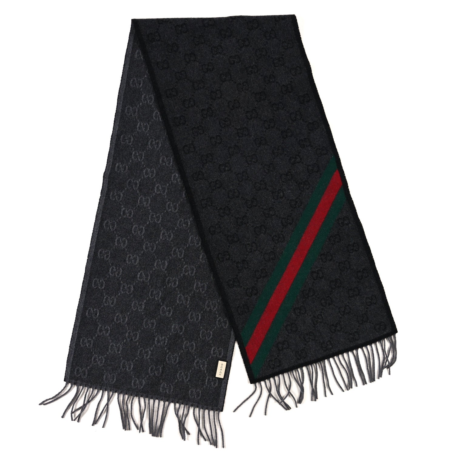 Gucci Wool Angora Monogram Web New Nikky Scarf Lead and Black 2 of 3