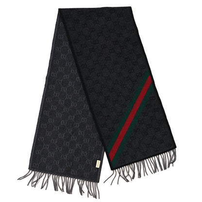 Gucci Wool Angora Monogram Web New Nikky Scarf Lead and Black 2 of 3