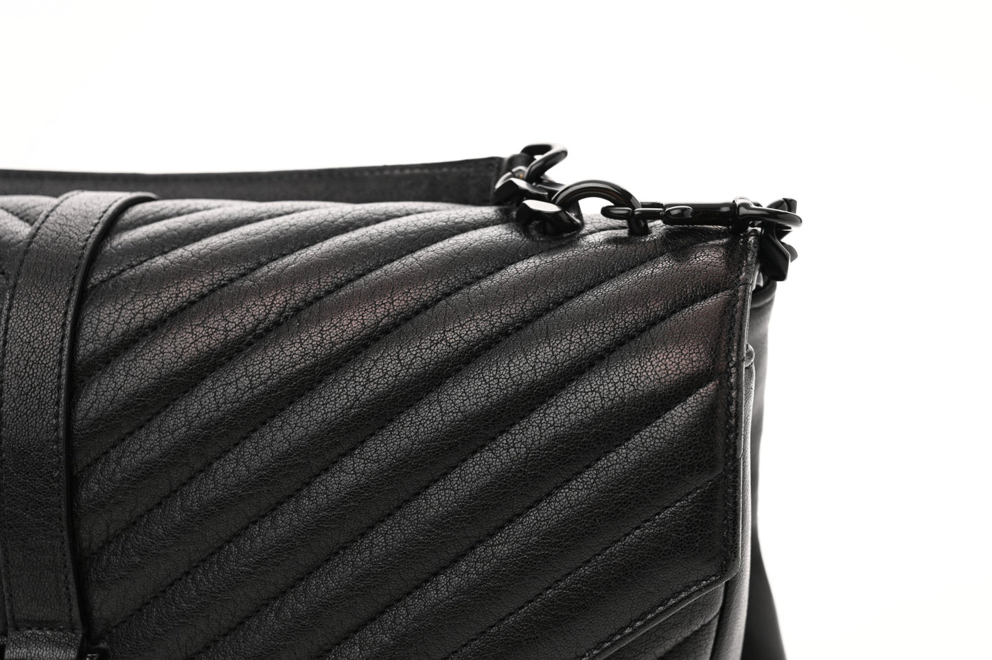 Sheepskin Matelasse Chevron Monogram Monochrome Large College Satchel Black