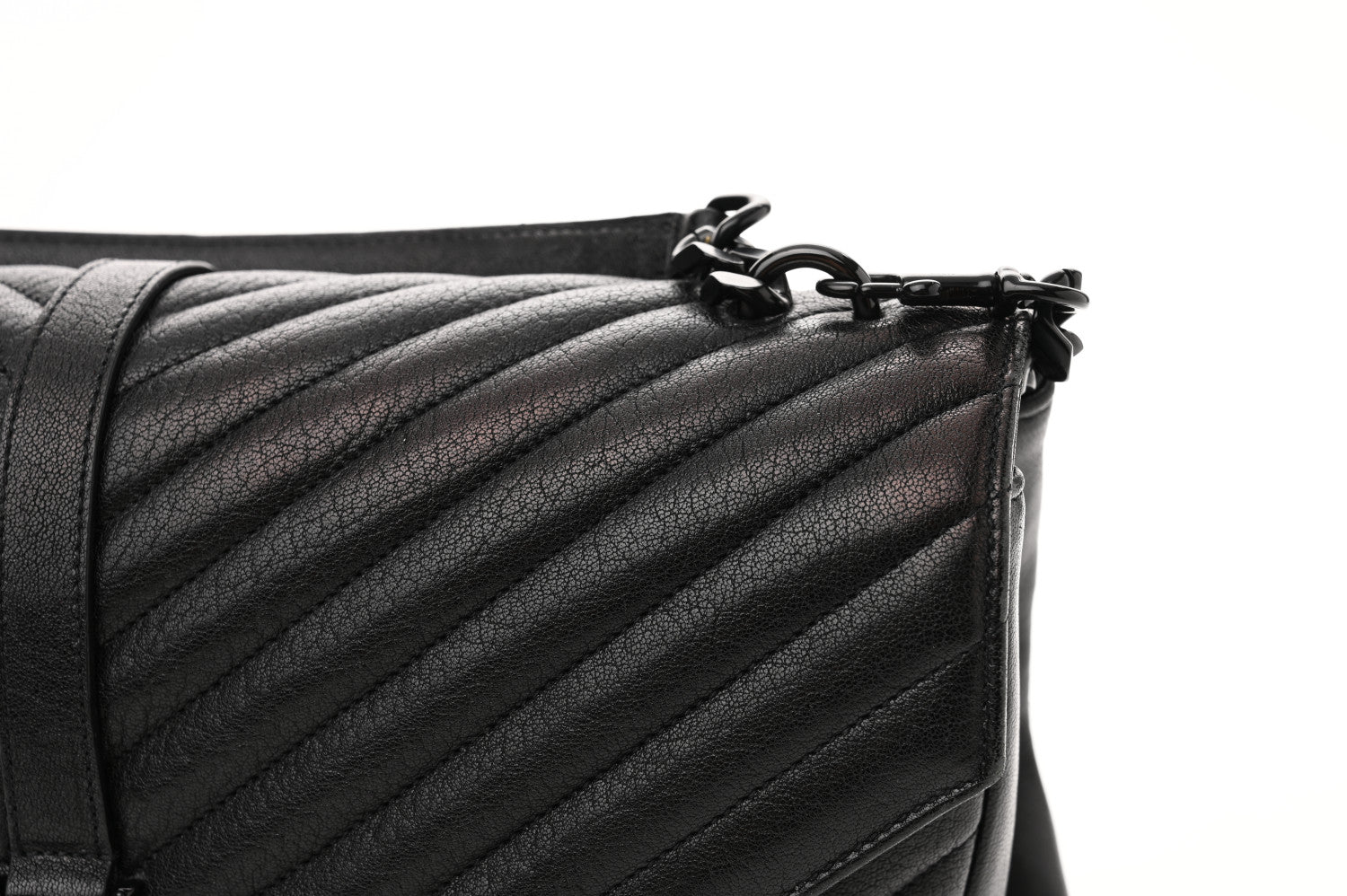 Saint Laurent Sheepskin Matelasse Chevron Monogram Monochrome Large College Satchel Black 11 of 11