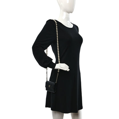 Chanel Lambskin Quilted Pearl Card Holder With Chain Black 2 of 10