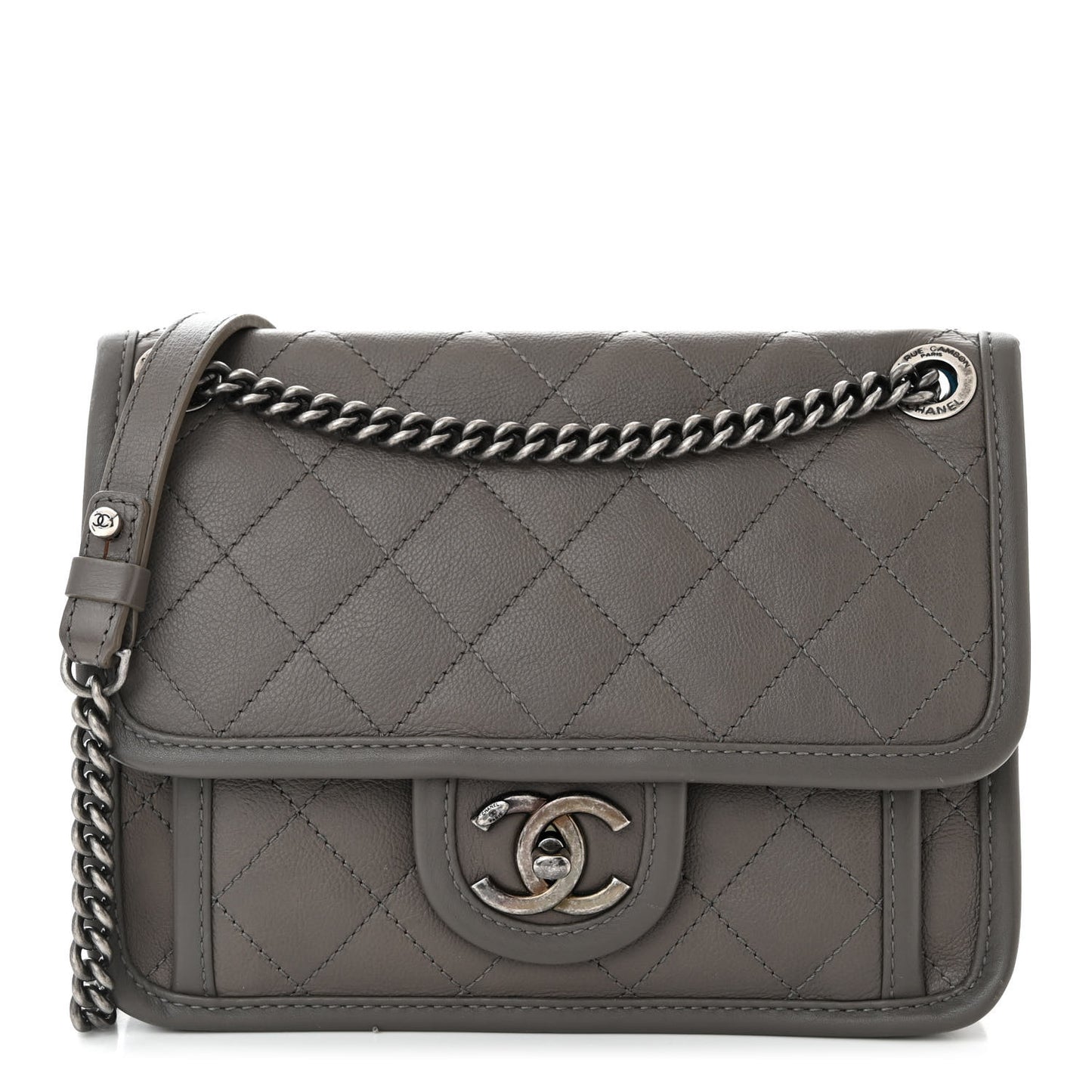 Calfskin Quilted Mini French Riviera Flap Grey