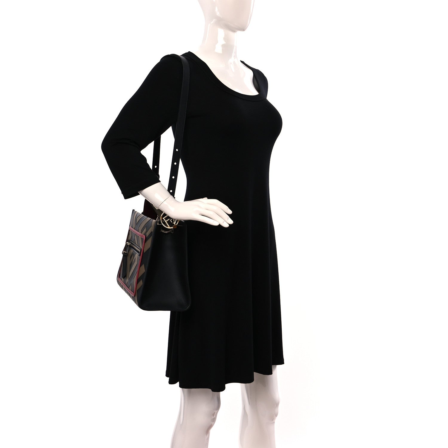 Fendi Vitello Century F is Fendi FF Diagonal Inlay Small Runaway Satchel Fango Black Fragola 2 of 12