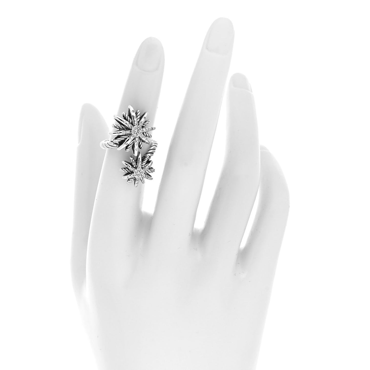 Sterling Silver Diamond 28mm Open Starburst Ring 49 5