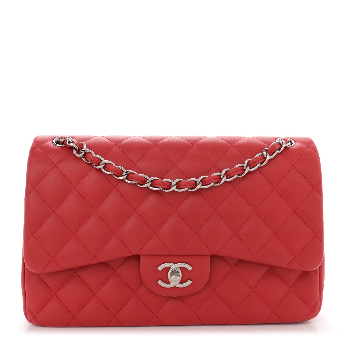 Lambskin Quilted Jumbo Double Flap Red