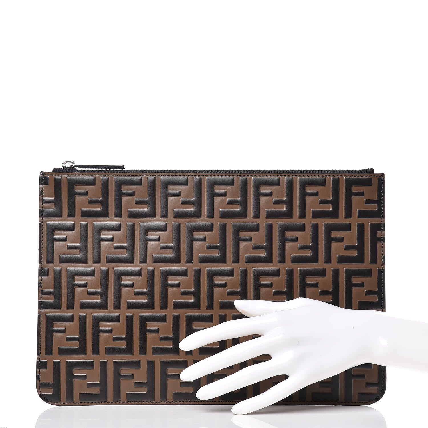 Fendi Vitello FF 1974 Embossed Pouch Maya Black 2 of 10