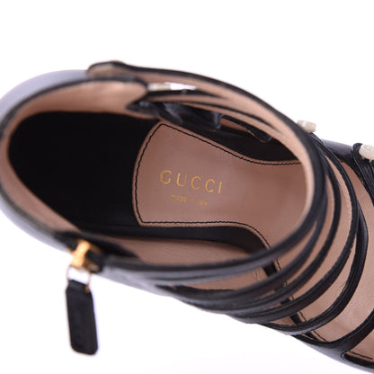 Gucci Malaga Kid Aneta Ladder-Strap Peep Toe Booties 38.5 Black 6 of 8