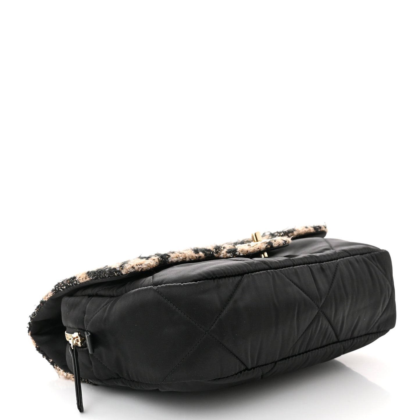 Wool Tweed Nylon Quilted Flap Bag Beige Black