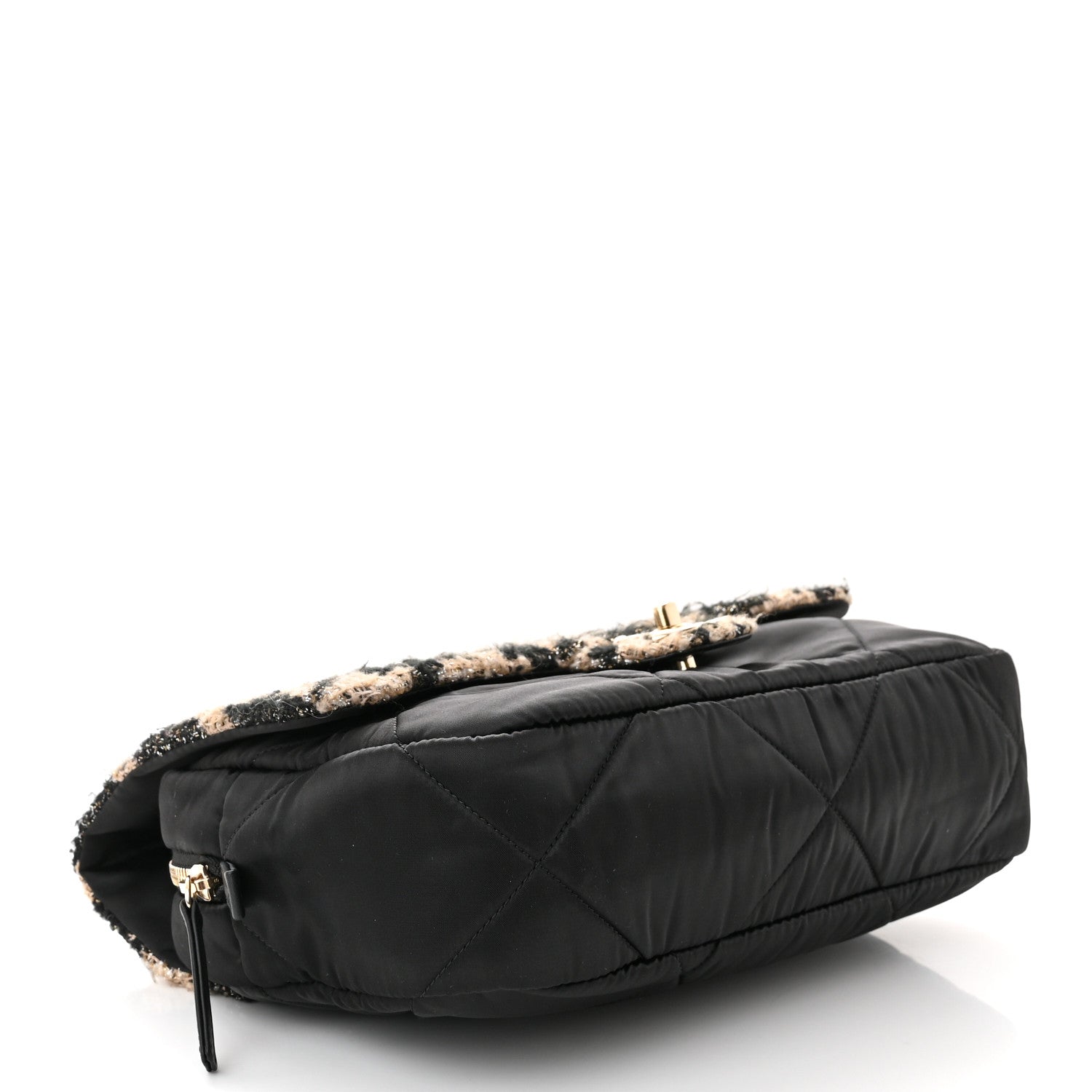 Chanel Wool Tweed Nylon Quilted Flap Bag Beige Black 4 of 10