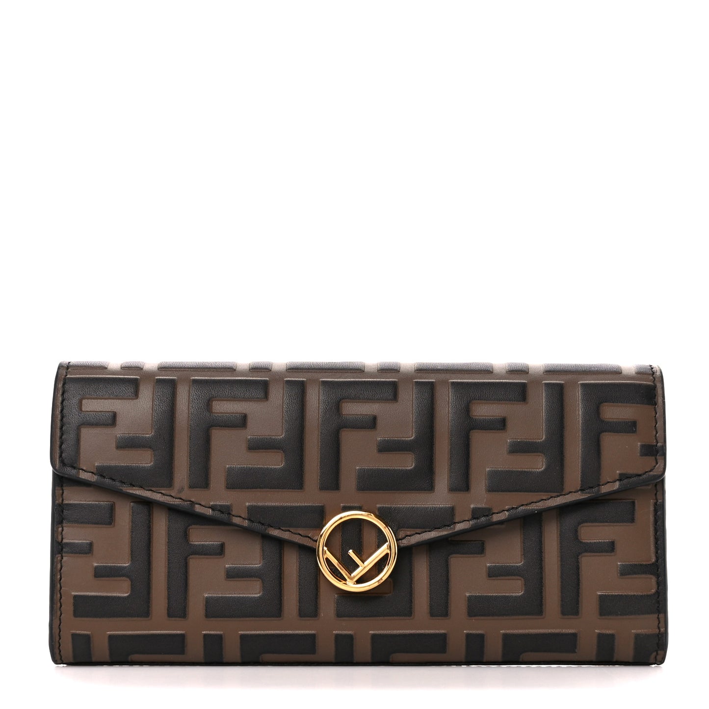 Vitello Soft F is Fendi Bi-Color FF 1974 Embossed Continental Envelope Wallet Maya Black
