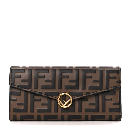Fendi Vitello Soft F is Fendi Bi-Color FF 1974 Embossed Continental Envelope Wallet Maya Black 1 of 13