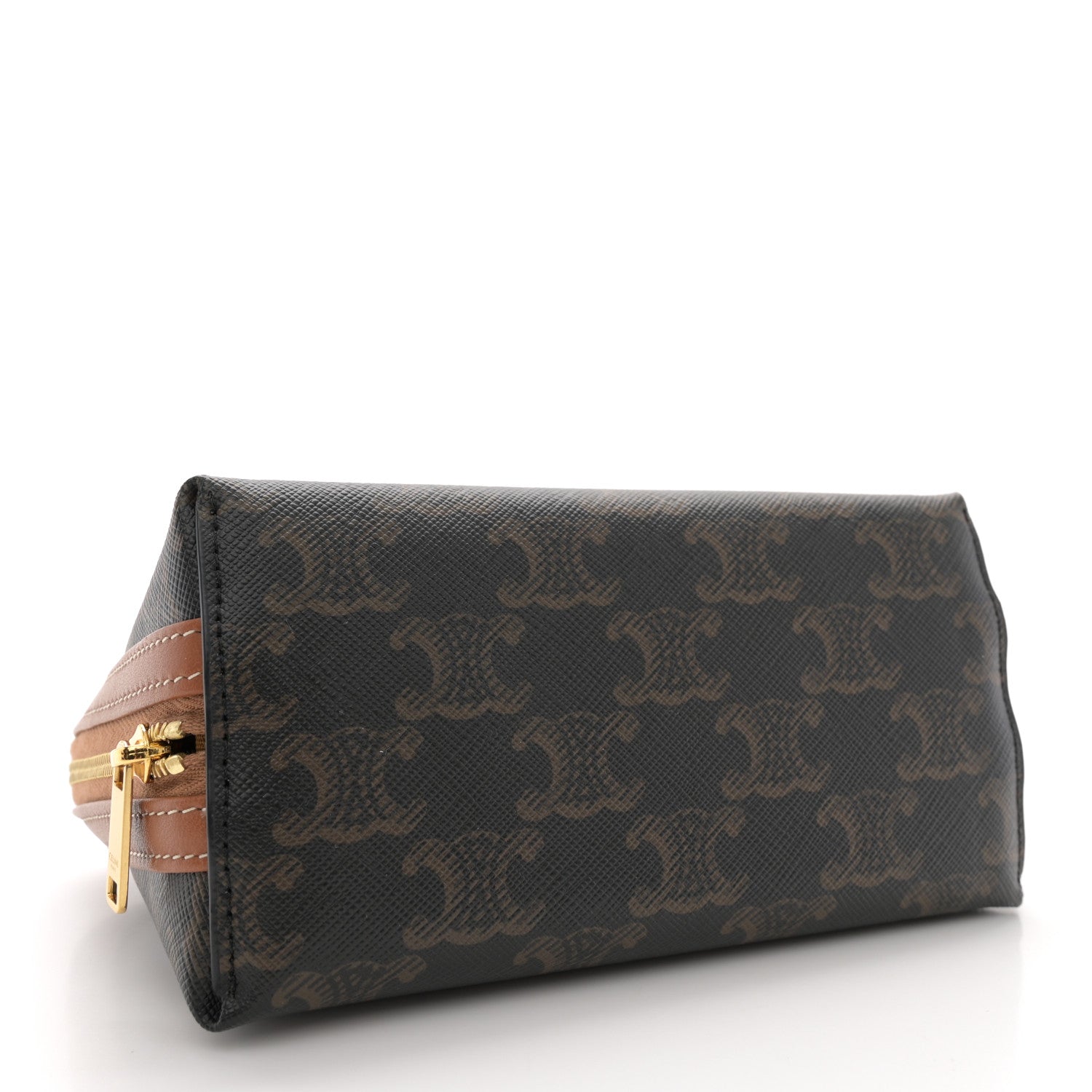 Celine Triomphe Canvas Lambskin Clutch On Chain Tan 4 of 12