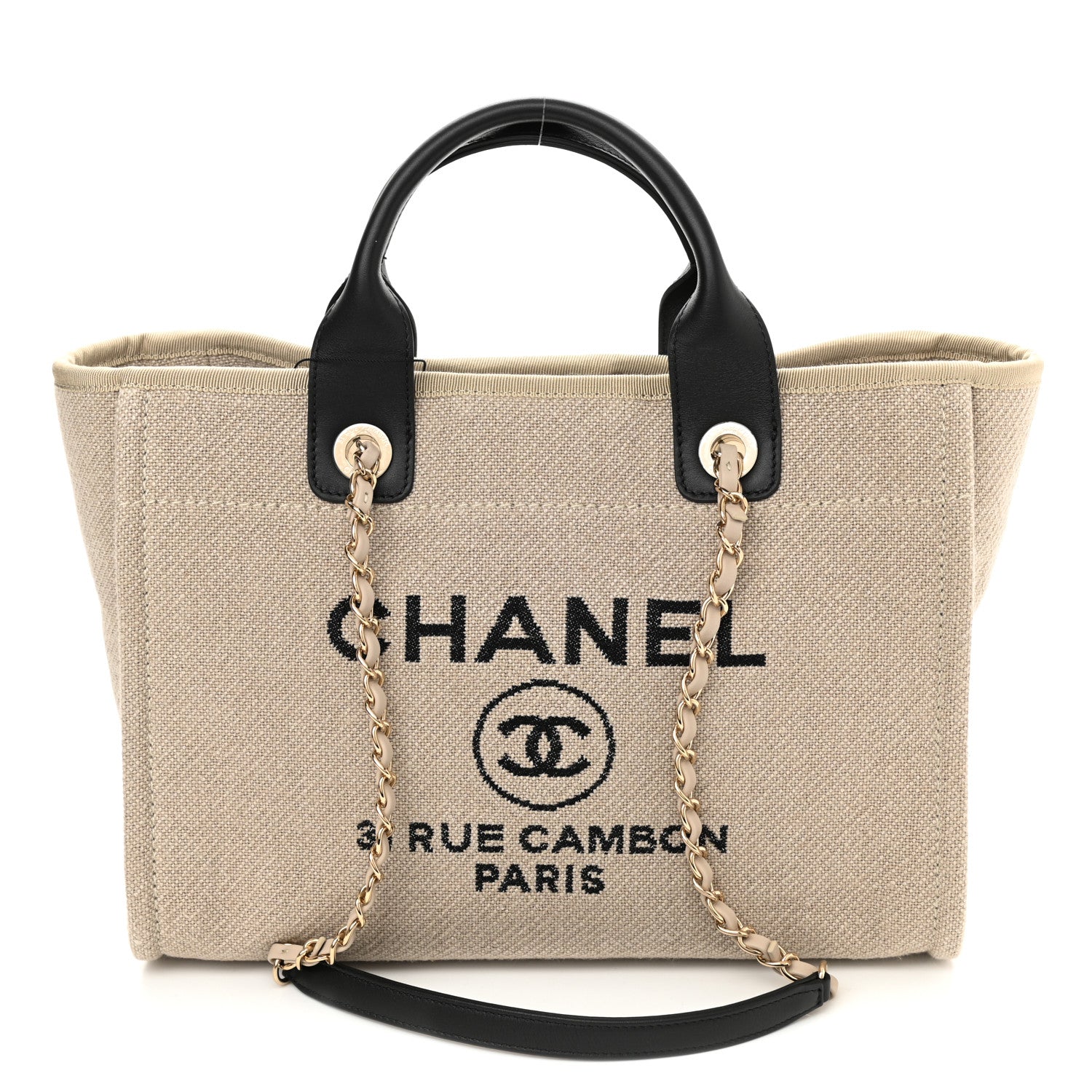 Chanel Mixed Fibers Small Deauville Tote Beige Black 3 of 12