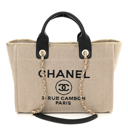 Chanel Mixed Fibers Small Deauville Tote Beige Black 3 of 12