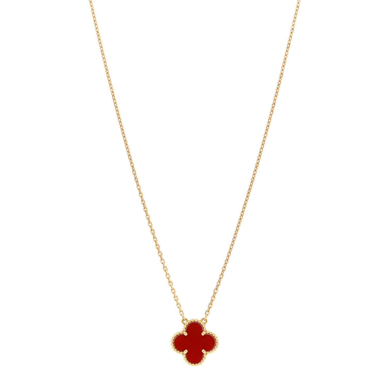 Van Cleef & Arpels 18K Yellow Gold Carnelian Vintage Alhambra Pendant Necklace 1 of 6