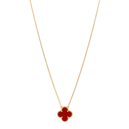 Van Cleef & Arpels 18K Yellow Gold Carnelian Vintage Alhambra Pendant Necklace 1 of 6