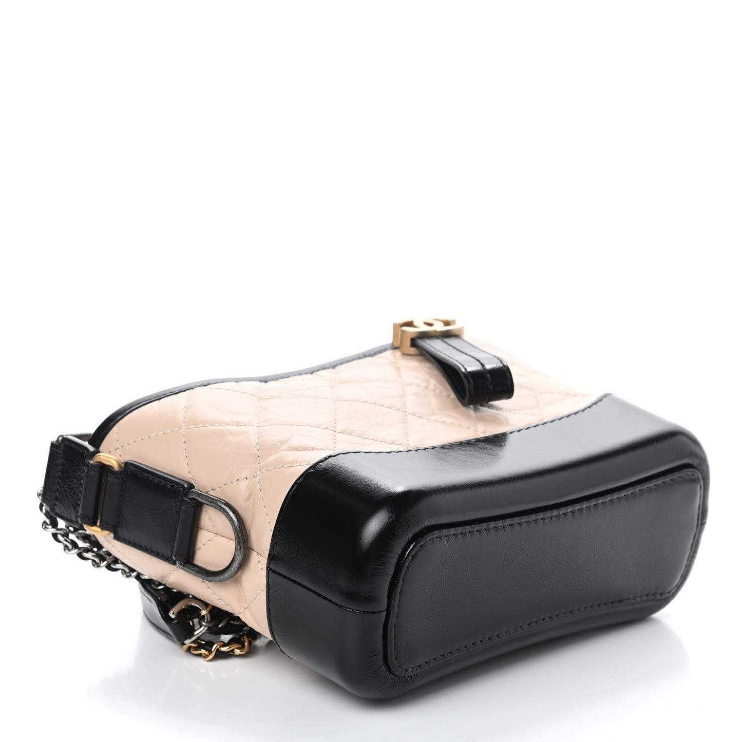 Aged Calfskin Quilted Small Gabrielle Hobo Beige Black