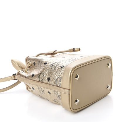 MCM Metallic Visetos Zoo Rabbit Drawstring Bucket Bag Berlin Gold 5 of 14