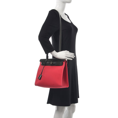 Hermes Vache Hunter Toile Herbag Zip 31 PM Rose Extreme Black 2 of 13