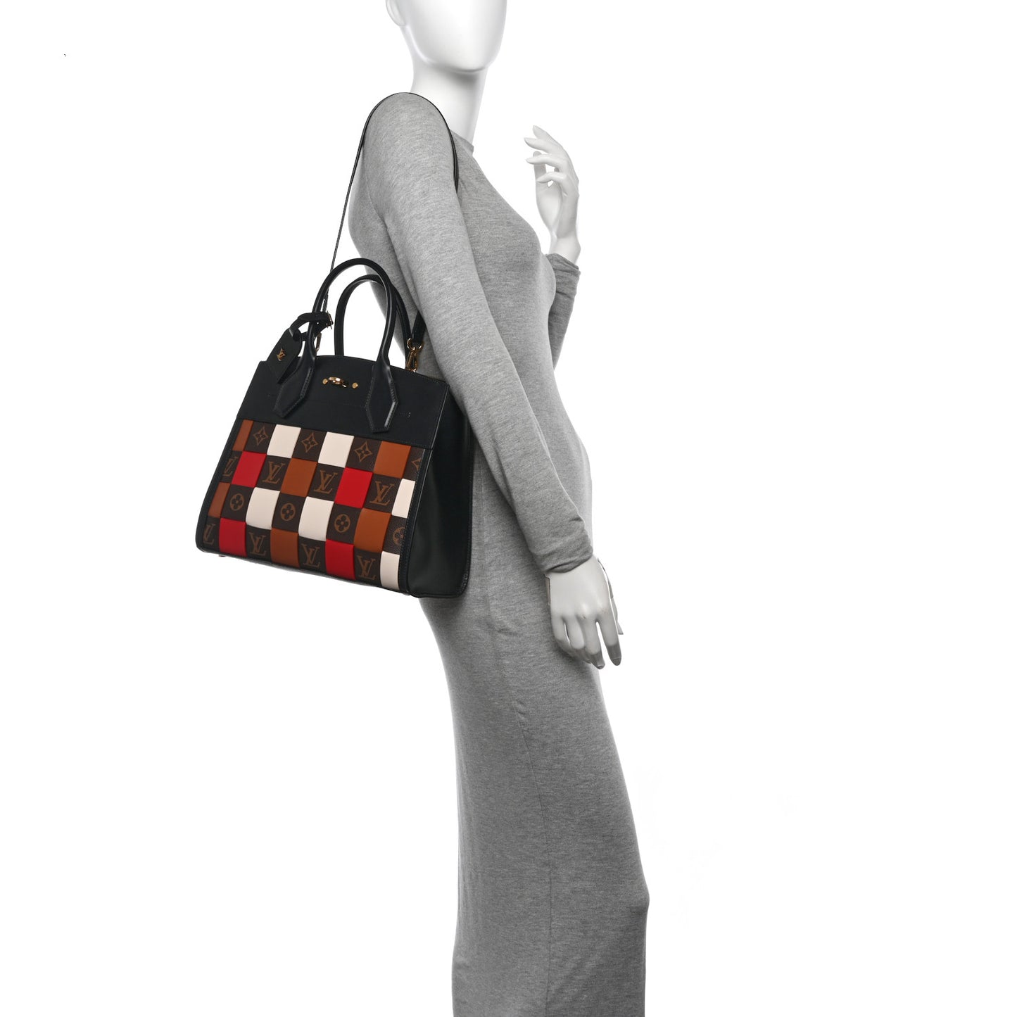 Calfskin Monogram Damier Tressage City Steamer MM Black Multicolor