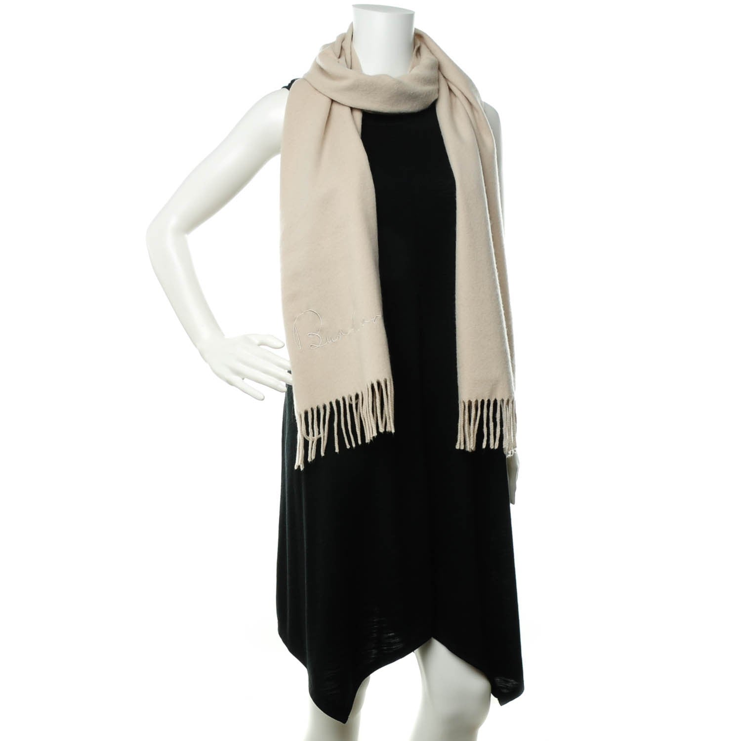 Burberry Cashmere Embroidered Fringe Scarf Ivory 2 of 6