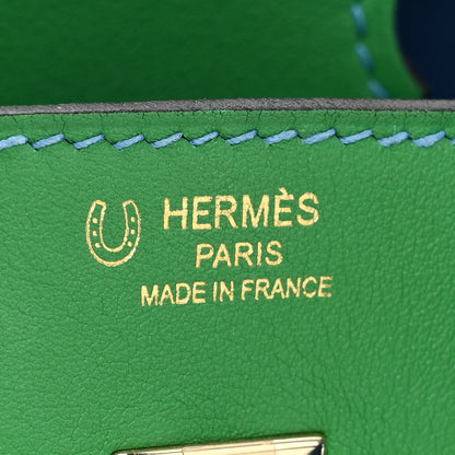 Hermes Swift Horseshoe Birkin 25 Vert Vertigo Bleu Hydra 6 of 14