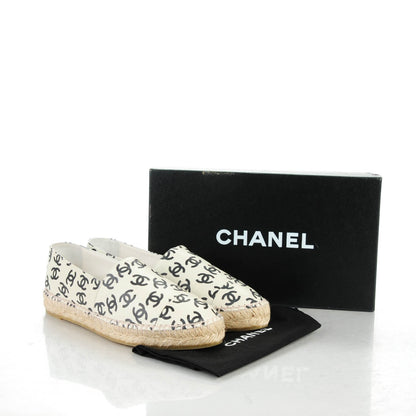 Chanel Lambskin Printed CC Espadrilles 39 White Black 9 of 9