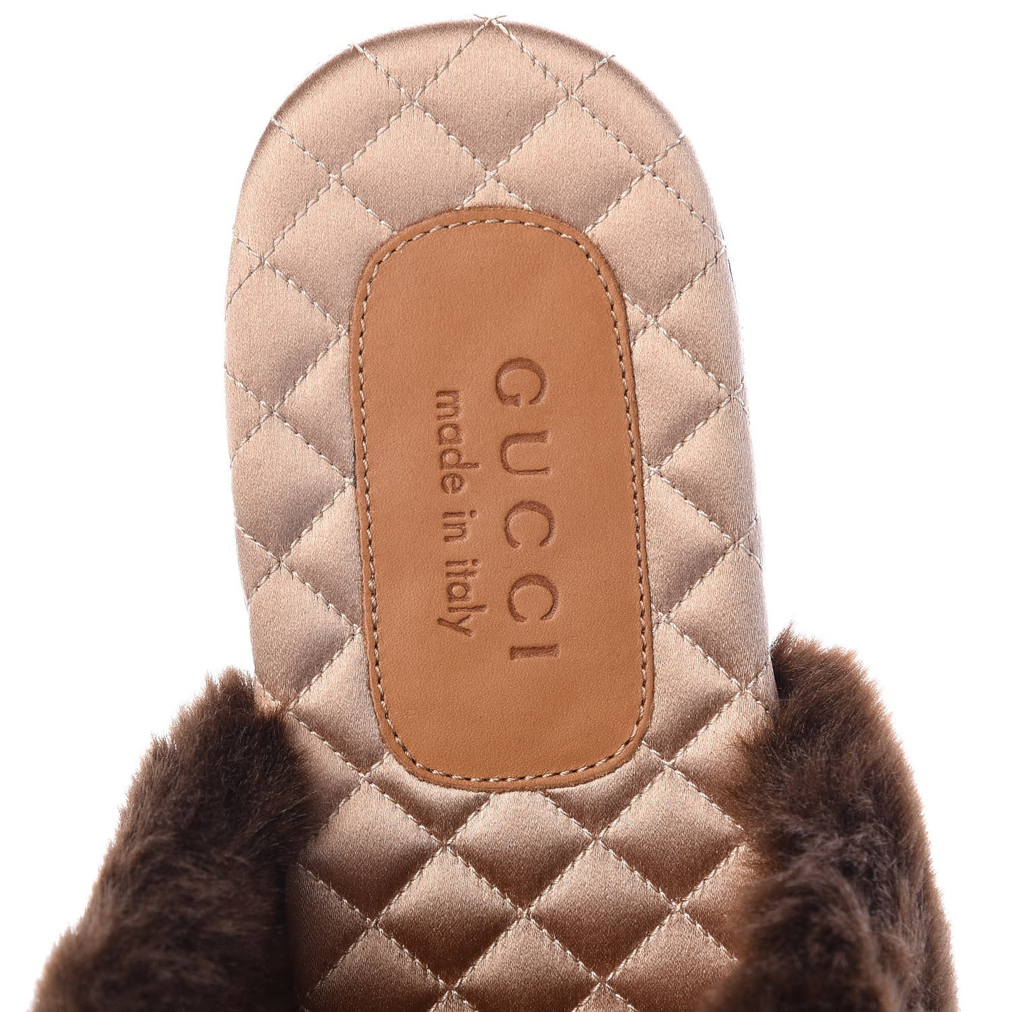 Calfskin Faux Fur Square G Mens Lawrence Slippers 11 Brown