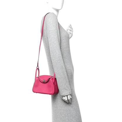 Hermes Taurillon Clemence Mini Lindy 20 Rose Extreme 2 of 10