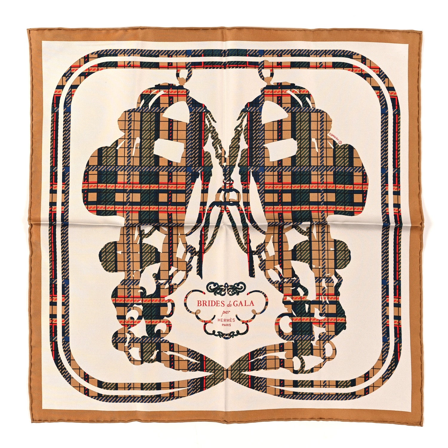 Hermes Silk Brides De Gala Tartan Pocket Square Ajaccio Beige Craie 2 of 6