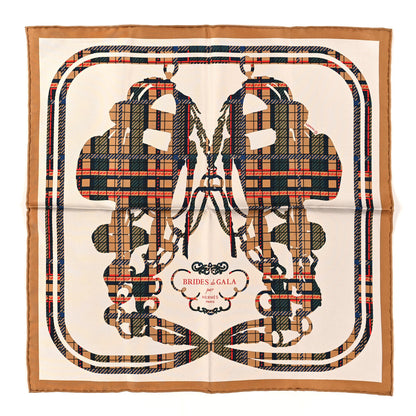 Hermes Silk Brides De Gala Tartan Pocket Square Ajaccio Beige Craie 2 of 6