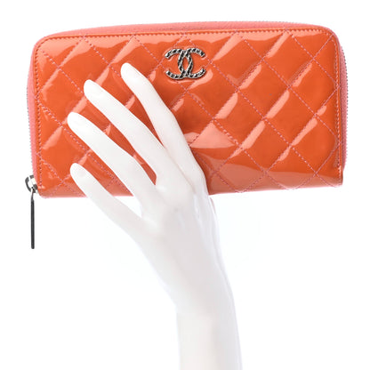 Chanel Patent Quilted Brilliant Zip Around Wallet Coral 2 of 8